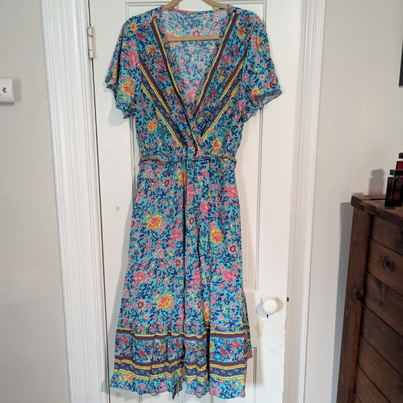 Floral Blue Wrap Dress - Picture 2 of 5
